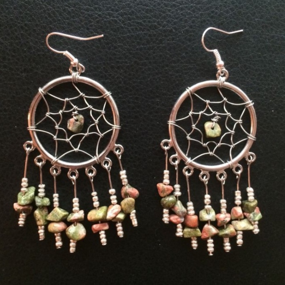 Unakite Dreamcatcher Earrings